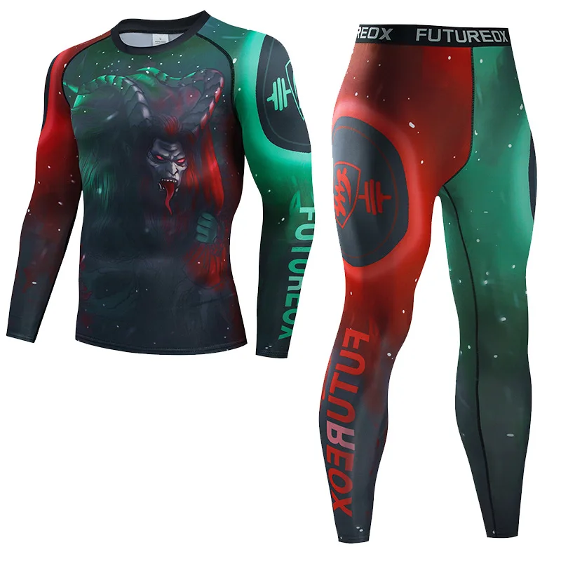 Men's Thermal Underwear For Men Male Thermo Kickboxing Clothes Suits MMA BJJ Tights Set Winter Quick Dry Long Johns Tracksuit 05 6