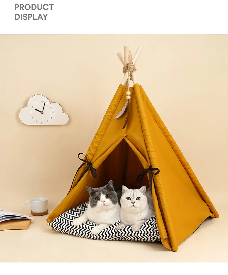 extremely adorable cat teepee bed with comfortable big cushion and made of high quality canvas that giving a touch of luxury