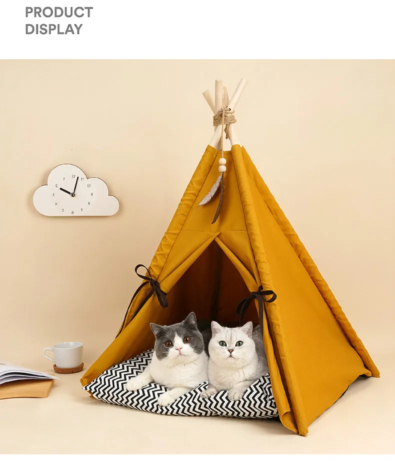 extremely cute cat tepee bed with a comfortable large cushion made from high-quality canvas that adds a touch of luxury