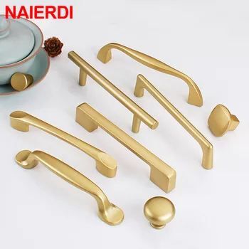 

NAIERDI Matte Gold Cabinet Handles European Style Solid Aluminum Alloy Kitchen Cupboard Pulls Drawer Knobs Furniture Handle