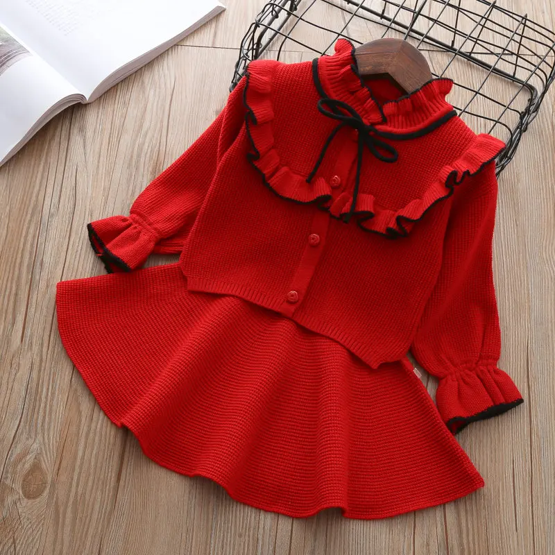 

Baby Autumn Winter Girls Clothing Set Kids Cotton 2 Pcs Cloths Children Outfits Shirt + Skirt Sweater Suit For Girls Knitted 3t