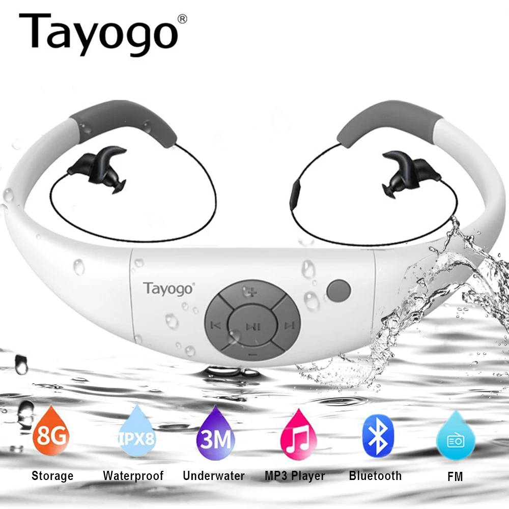 Tayogo W12 HIFI гарнитура для плавания MP3 музыкальный плеер с Bluetooth FM радио шагомер IPX8