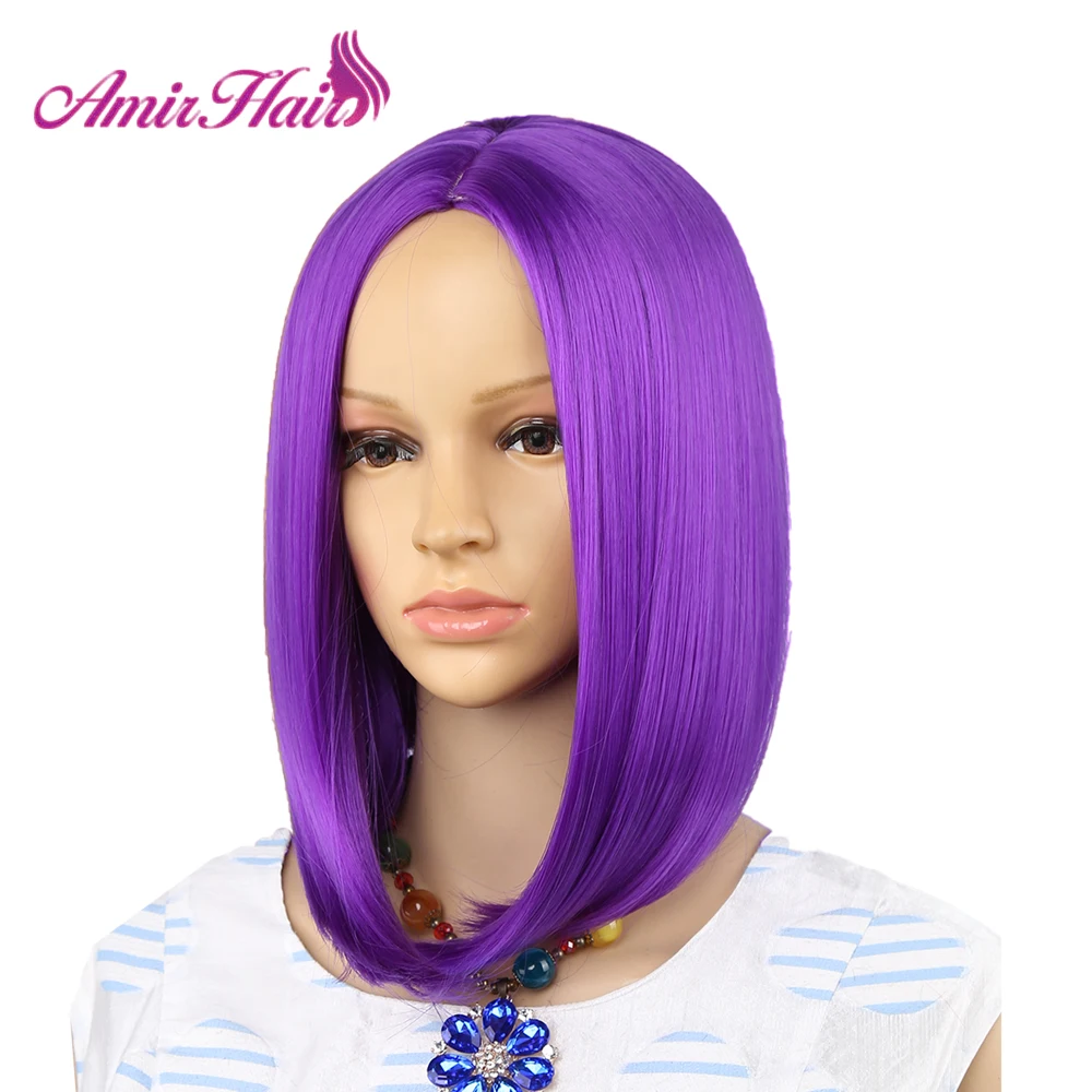 Amir прямые Ombre синтетические парики для черных женщин средней длины Синий purepl оранжевый парик высокая температура волокна косплей волос