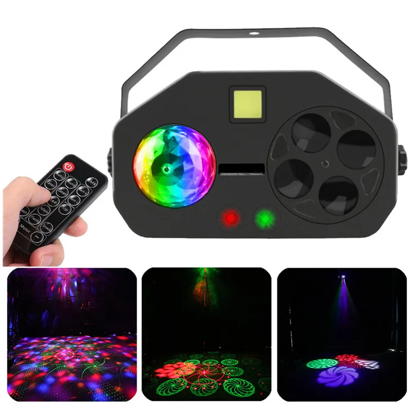 

Led Disco Party Light Remote RGB 4 IN 1 LED Gobo Strobe Magic Ball Laser Project DMX Stage Lighting Effect DJ Holiday Wedding