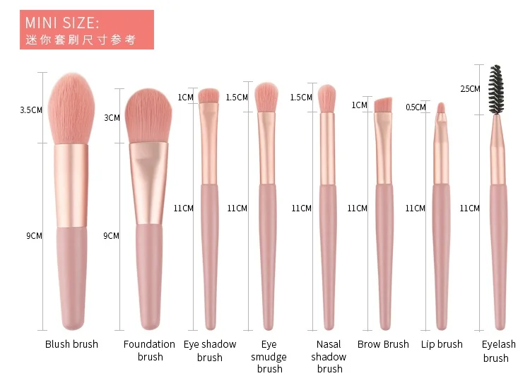 8pcs/Set Mini Size Pink Makeup Brushes Eyeshadow Blush Foundation Brushes Professional Eye And Face Makeup Tools Travel Set