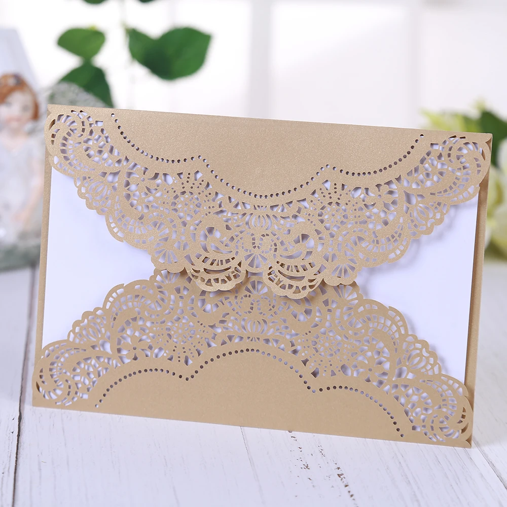  5 SETS Laser Cut Wedding Invitations with Envelopes with Blank Printable Paper Wedding Bridal Showe - 4000044218164