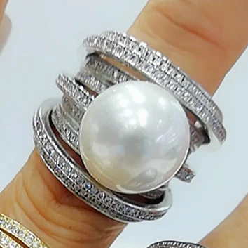 Silver GODKI, трендовые массивные кольца с крученым жемчугом для женщин, кубический циркон, кольца на палец, бусины, очаровательное кольцо, богемное пляжное ювелирное изделие - Цвет основного камня: Silver