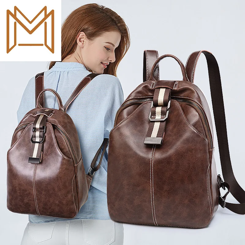 

Genuine Leather Both Shoulders Package Trend Head Layer Cowhide Woman Package Wax Oil Leather Bag Package