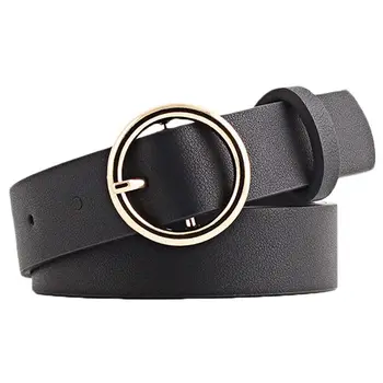 

Women's belt black round waist buckle alloy casual fashion imitation leather 105CM