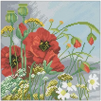 

Poppy flower patterns Counted Cross Stitch 11CT 14CT 18CT DIY Chinese Cross Stitch Kits Embroidery Needlework Sets