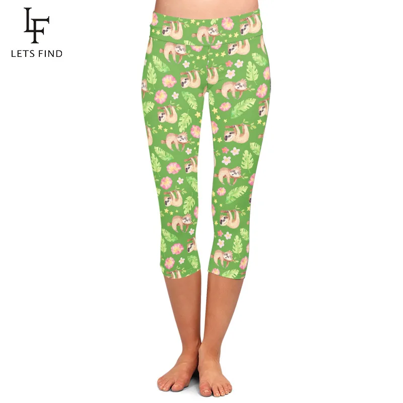 LETSFIND Fashion Cute Hand Painted Watercolor Sloths Print Plus Size Elastic Capri Leggings High Waist Women Fitness Leggings LETSFIND Fashion Cute Hand Painted Watercolor Sloths Print Plus Size Elastic Capri Leggings High Waist Women Fitness Leggings