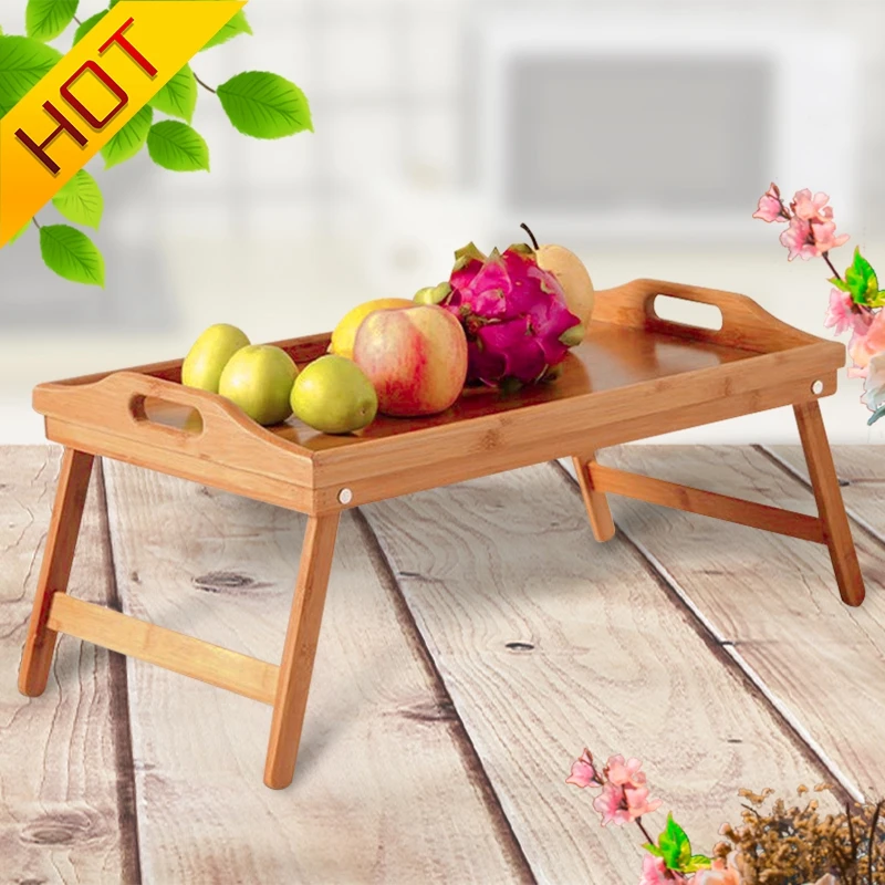  Natural Bamboo Breakfast Serving Tray with Handle Serving Breakfast in Bed or Use As a Tv Table Fol