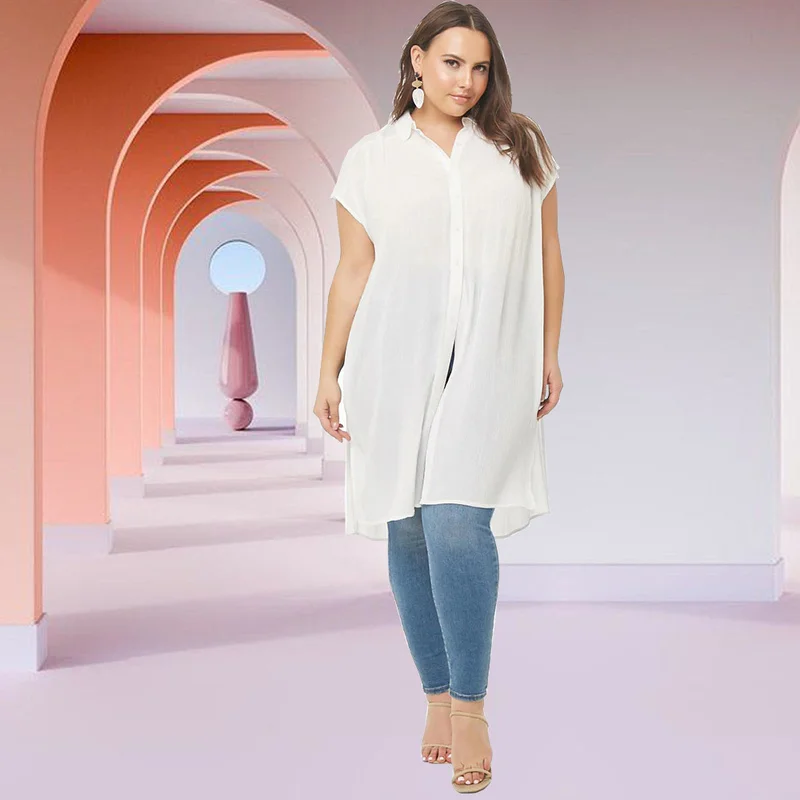 

Fashion Plus Size Women Blouse Chiffon Casual Summer Solid Large Size Streewear Blouse Loose Elastic Cotton Sexy Vintage Blusa