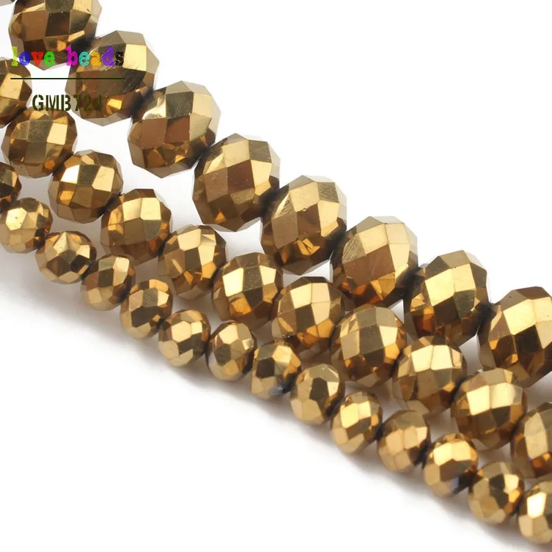 Оптовая продажа граненые золотые стеклянные бриллианты 4/6/8/10/12/14 мм изготовление