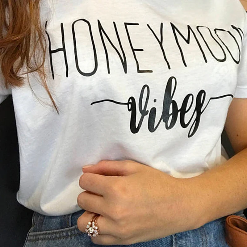 Футболка с надписью honeymoon футболка Honeymoon для медового месяца свадьбы Hubby Wifey