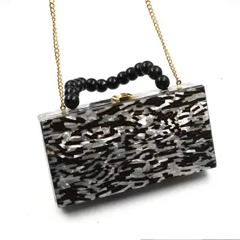 

2020 Acrylic Hard-Surface Clutch Bag For Women Black And White Shoulder Bag With Golden Chain Fashion Ladies Bolsas Mujer