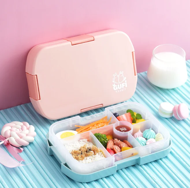 Kids Reusable Bento Box for Boys and Girls, Features 5 Compartments  Removable Insert, Leak and Drop Proof with Close Clip Design