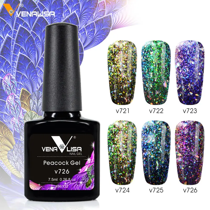  New VENALISA soak off Peacock gelpolish starry bling glitter nail Chameleon Sequins 3D cat eye nail