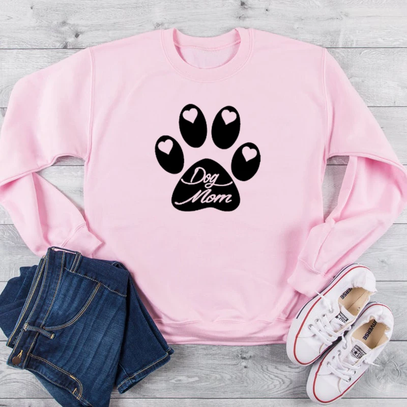 Kawaii Dog Mom хлопковая модная Женская толстовка с длинным рукавом Mama Топ рубашка пуловер с круглым вырезом Женская одежда для мамы Прямая поставка - Цвет: Розовый