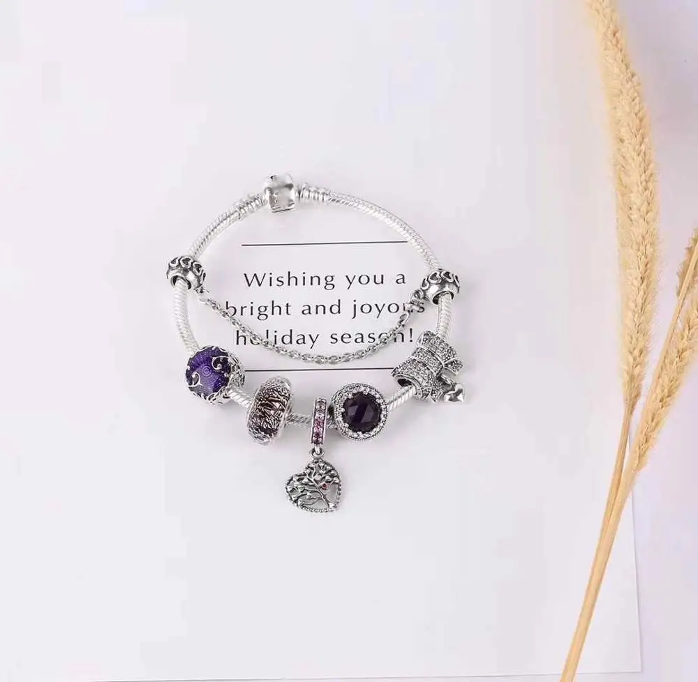 

Kristie Store High Quality 1:1 100% 925 Pure Silver Purple Cat Eye Safety Clasp Beaded Bracelet Free Of Charge