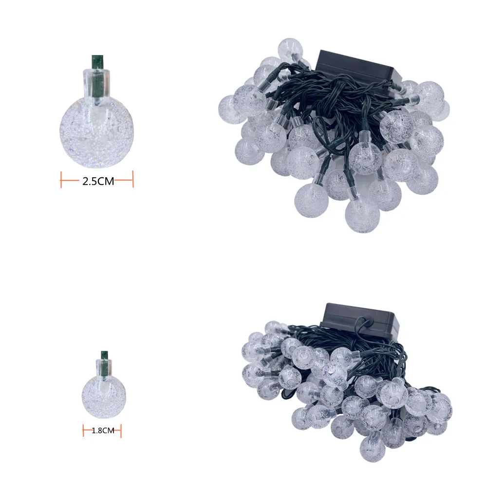 50LED 10M 5M 크리스탈 공 태양 램프 전원 방수 LED 문자열 요정 조명 태양 Garlands 정원 크리스마스 장식 야외