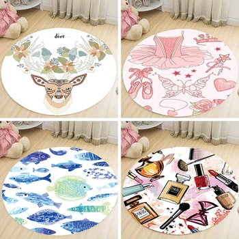 

Anti-slip Round Carpet area rug for living Personality Printed Table Basket Windows Computer Chair Carpet Mats kids Bedroom Rugs
