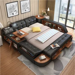 Juego De Cama inteligente De lujo, Cama De almacenamiento con masajeador, moderna, De cuero suave, Muebles De Dormitorio