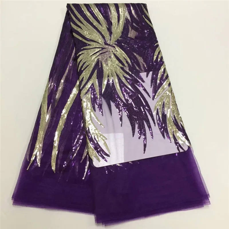 

Purple/gold African sequins Lace Fabric 2019 High Quality Lace French Net Embroidery Tulle Lace Fabrics For Nigerian Party Dress