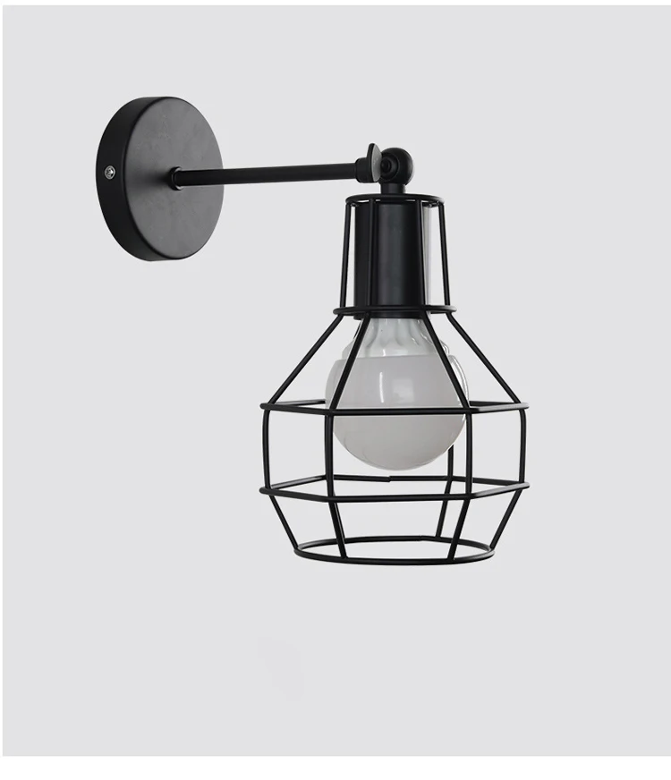 Retro Wall Lamp E27 Industrial Iron Cage LED Bedside Wall Lamp Industrie Vintage Attic Bedroom Living Room Kitchen Bar Wall Lamp plug in sconce