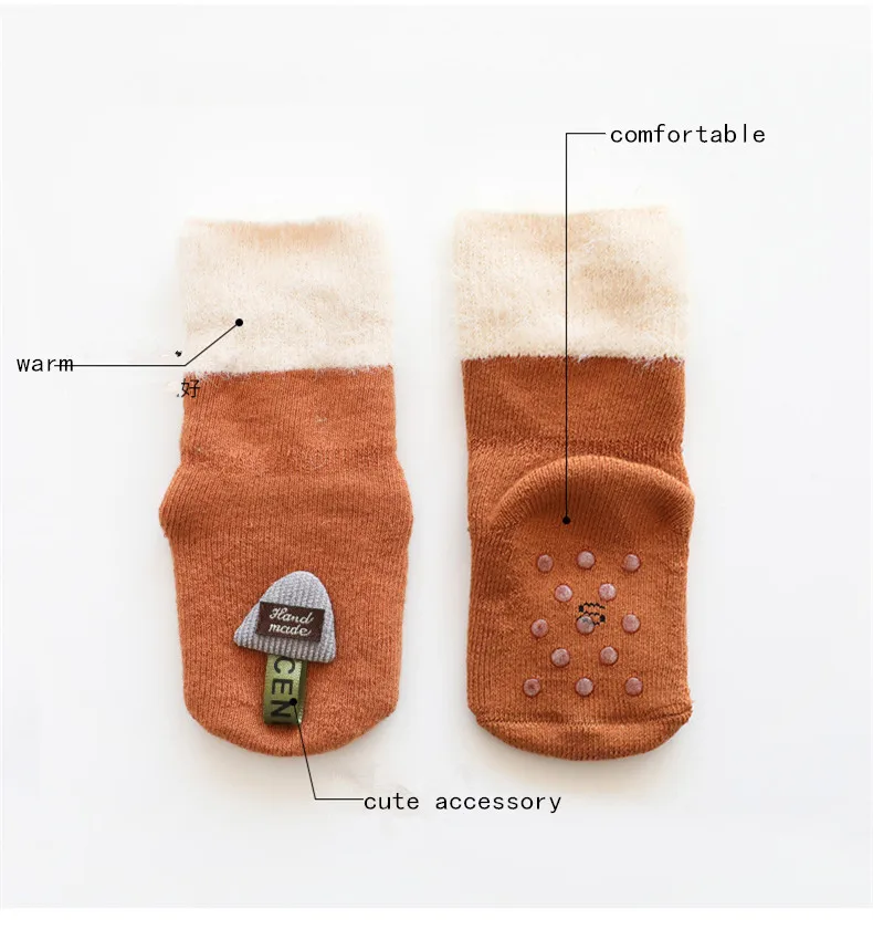 Boxed 2 pairs winter new children's socks thick warm baby socks plastic non-slip newborn floor socks