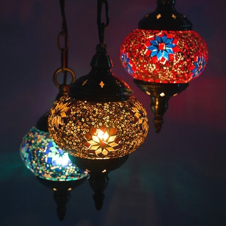 

Bohemia Turkish Pendant Light Led Stained Glass Mediterranean Kitchen Bar Entrance Corridor Balcony Hanging Lamps luminaire