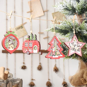 

Christmas Tree Pendant Wooden Christmas Craft Shapes DIY Xmas Tree Decoration Hanging Baubles Xmas Decor