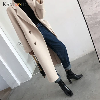 

KANCOOLD coats Women Turn-down Collar Winter Warm Long Coat With Belt Double-breasted Wool fashion new Coat women 2019NOV26