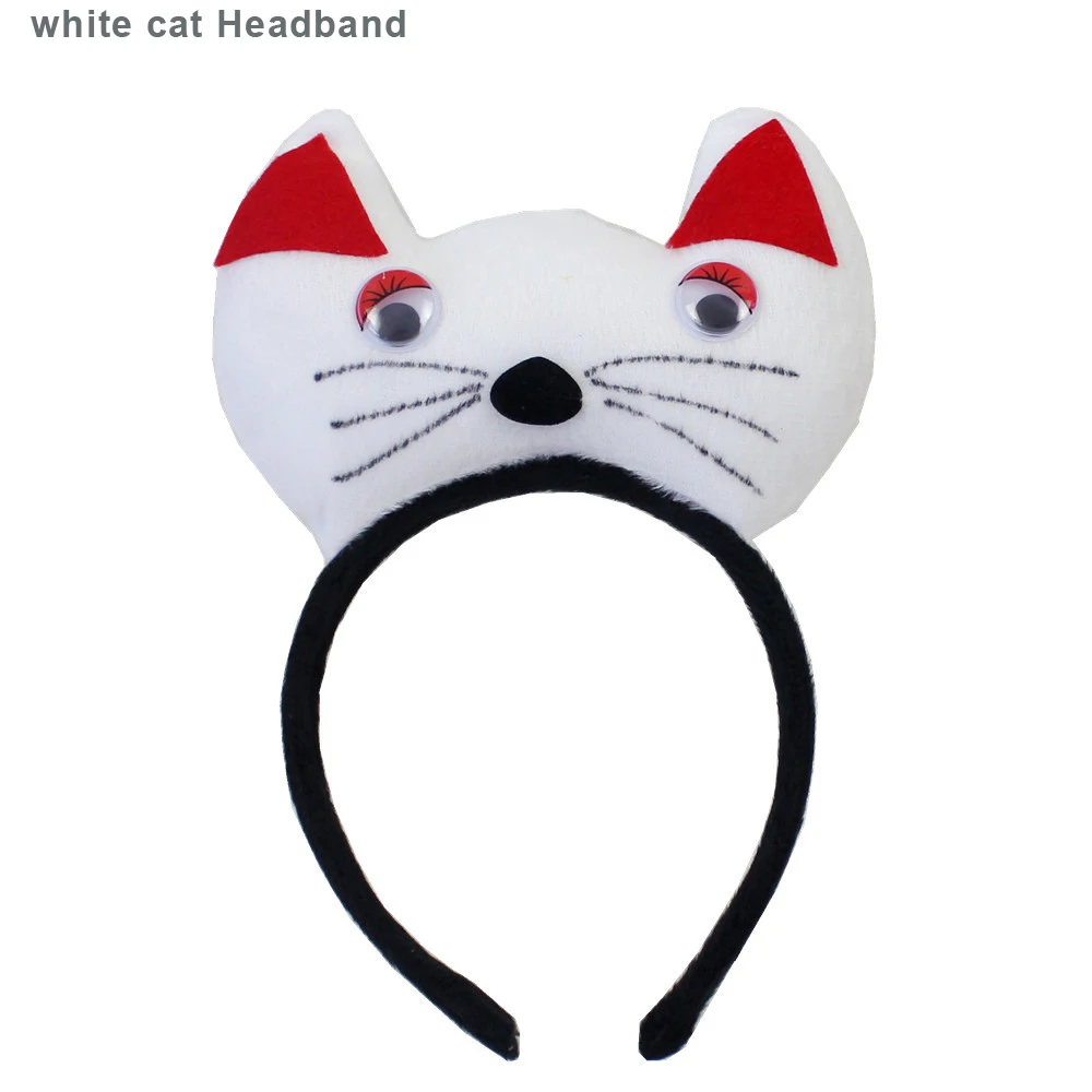 white cat Headband Милое животное ухо оголовье плюшевые стерео обезьяна лиса Тигр повязка для волос для детей взрослых Косплей головные Уборы Хэллоуин Рождественская вечеринка - Цвет: white cat Headband