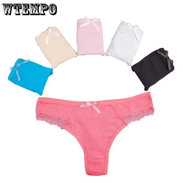 WTEMPO 6 шт. женские стринги сексуальные кружевные стринги женские Мини хлопковые трусики мягкие трусы нижнее белье термобелье для девочек