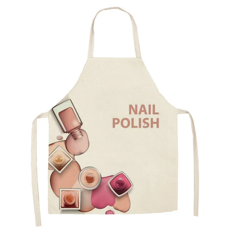 1Pcs Kitchen Apron Color nail polish bottle Printed Sleeveless Cotton Linen Aprons Men Women Home Cleaning Tools 55*68cm