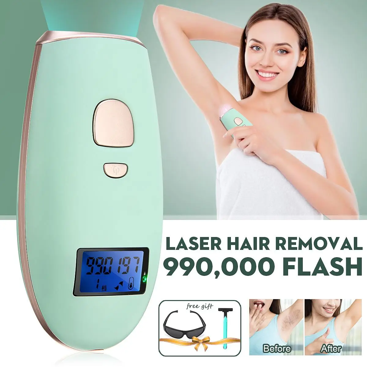 Depilador a Laser Máquina de Remoção do Cabelo Flashes Profissional Permanente Display Lcd Laser Ipl Fotodepilador Indolor Depilado 990000