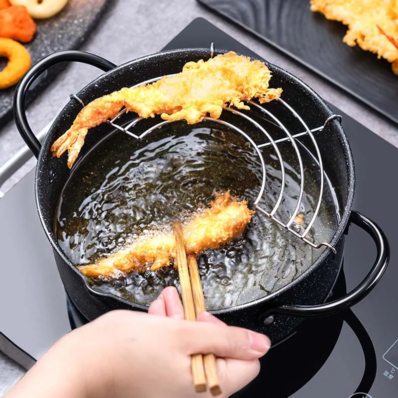 Japanese style tempura deep frying pan household mini maifan stone non stick deep frying pan