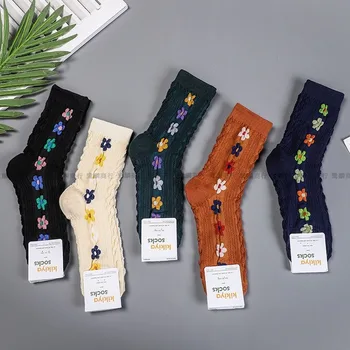 

Flower Woman Sock Crew Ladies Socks Floral for Women Solid Happy Korean Sox Couple Breathable Cotton Vintag Autumn Winter Sokken