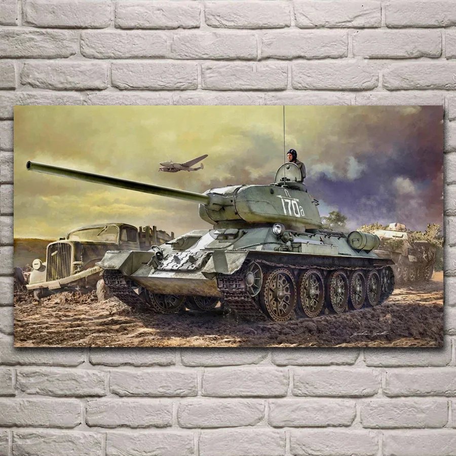 t-34-85-tank-gruzovik-tank-pe-2-bomber-ww2-living-room-decoration-home-wall-art