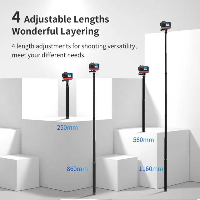 TELESIN 116cm Carbon Fiber Monopod Selfie Stick Extendable With 1/4 Screw For GoPro Hero Insta360 Osmo Action Camera