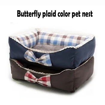 

bow plaid color pet nest sofa bed cat bed Teddy dog kennel rectangular warm cotton wool Oxford cloth mascotas accessories nice