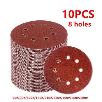 

10pcs 5 Inch 125mm Round Sandpaper Eight Hole Disk Sand Sheets Grit 60-800 Hook and Loop Sanding Disc Polish