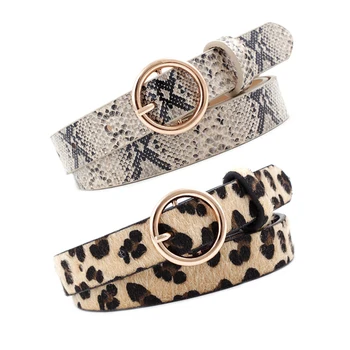 

2019 Gold Round Pin Buckle Leather Belt Leopard Print Snake Pattern Belts For Women Lady Dress Jeans Waistband ceinture femme