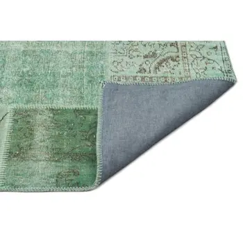 

Handmade Green Vintage Overdyed Patchwork Area Rug 195x282 Cm-6'5''X9'3''