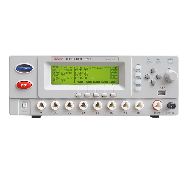 

TH9201S AC/DC Hipot Tester AC 0-5000V DC 0-6000V; AC 0-30mA DC 0-10mA with 8 Channels Scanning