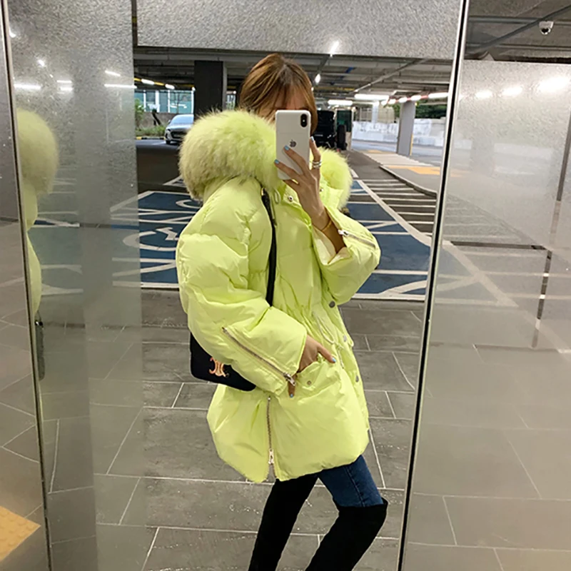 Janveny Big Natural Raccoon Fur Hooded 2020 Korean