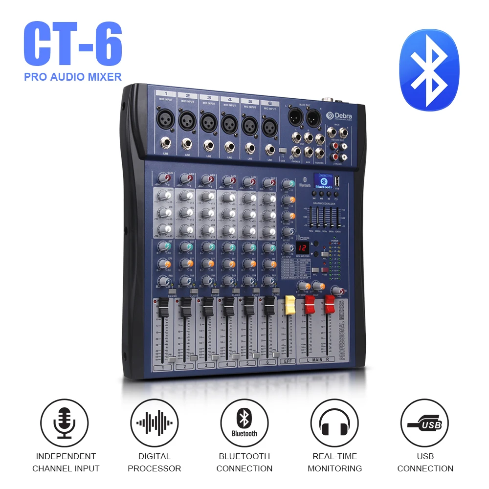 US $93.94 Good SoundUSB Bluetooth Dj Controller Mixer Professional Amplifier 6 Channel Audio Digital Effect Karaoke KTV Wedding Mixer