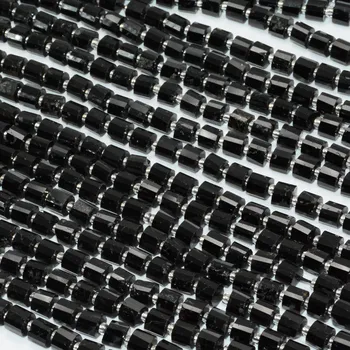 

Natural Black Tourmaline Faceted Irragular Tube Beads 6mm