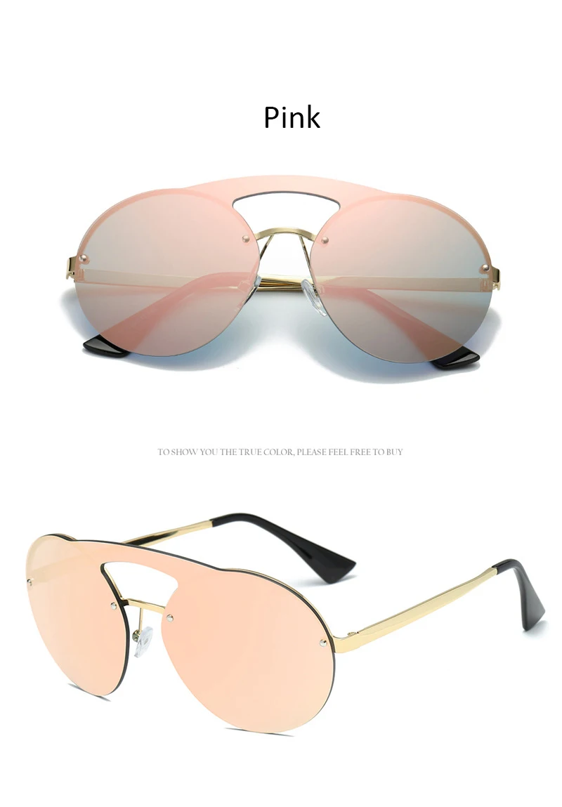 Женские солнцезащитные очки, Ретро стиль, круглые, без оправы, солнцезащитные очки для женщин, фирменный дизайн, розовые, зеркальные, женские очки,, модные очки